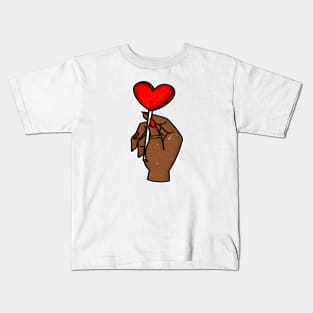 Heart Hand Sign  - A Hand Holding a Red Lollipop - Black Power Kids T-Shirt